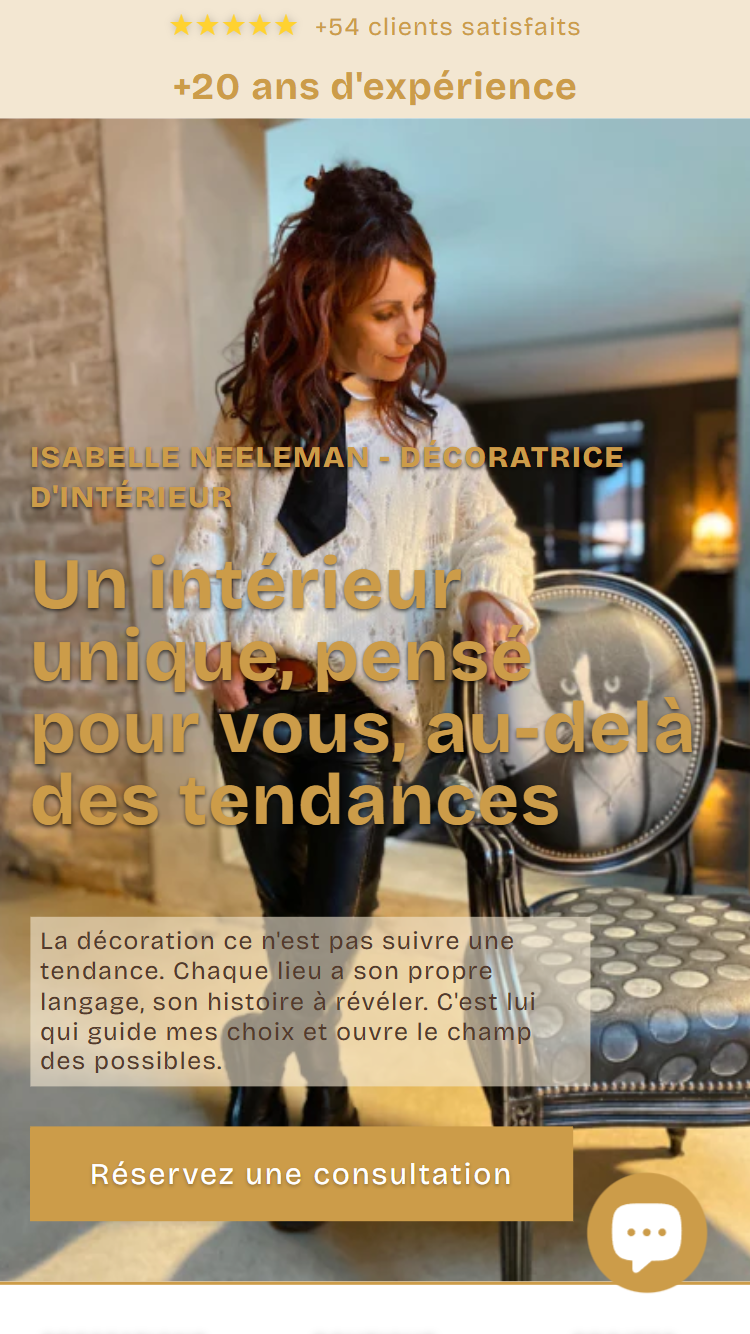 Screenshot du site Isabelle Neeleman sur mobile